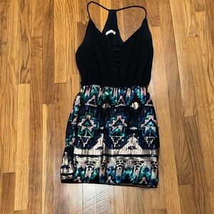 Just Me Black and Multicolor Backless Dress